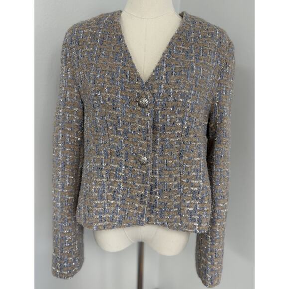 $148 Lucy Paris Tweed Blazer in Brown and Blue NWT - Picture 2 of 11